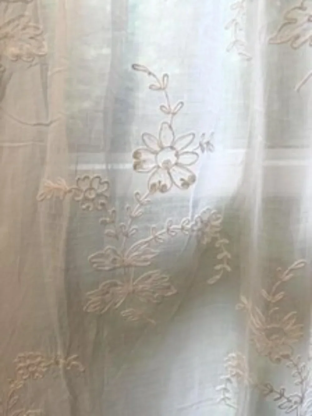 Pair of vintage 90s embroidered sheer curtains French Provincial style  57